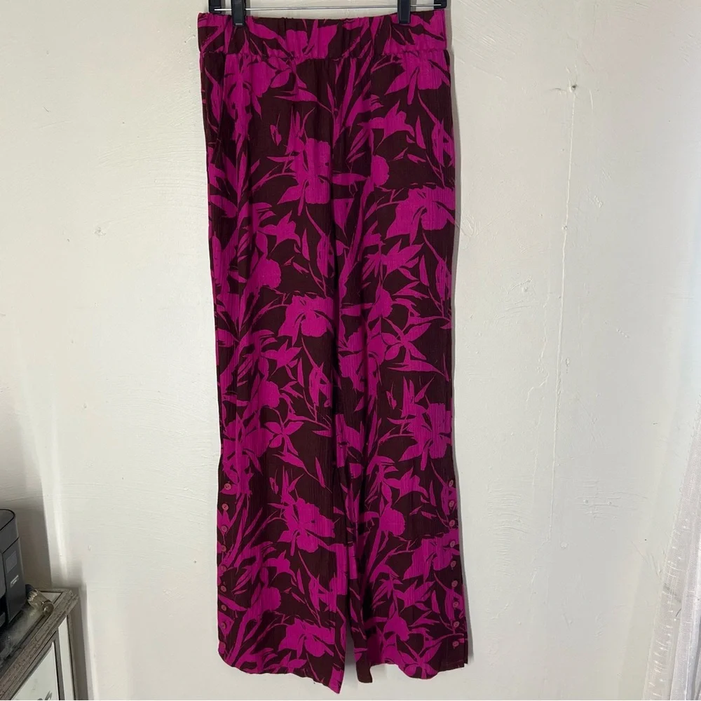 Soft Surroundings Oceo Gauze Wide Leg Pants Women's Small Tropical Fuchsia Pink